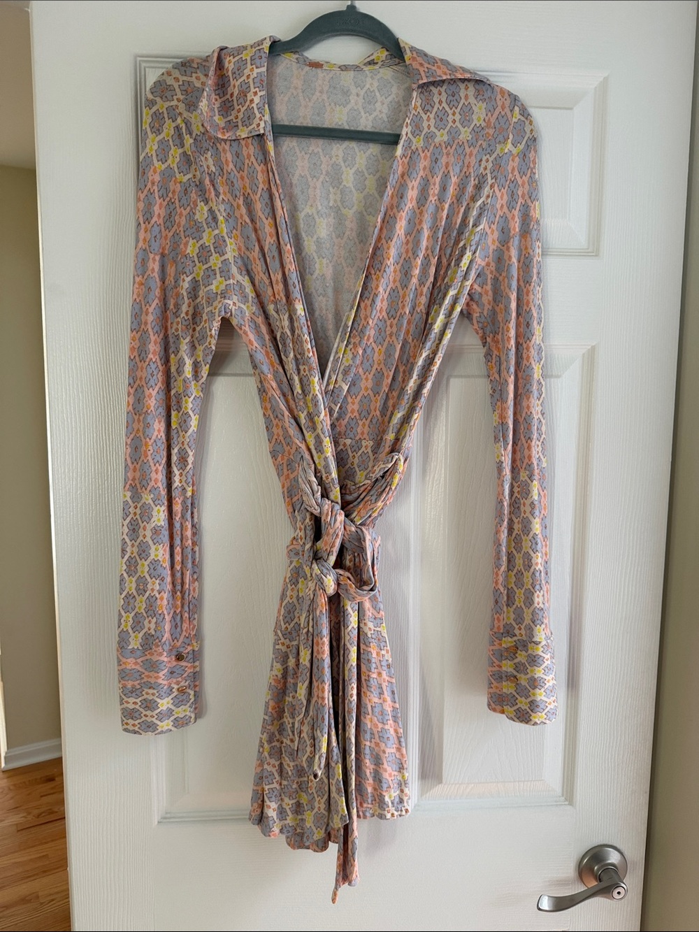 Women's Printed Long-Sleeve Wrap Dress Pastel Multi